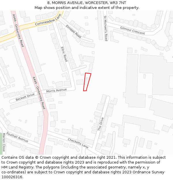 8, MORRIS AVENUE, WORCESTER, WR3 7NT: Location map and indicative extent of plot