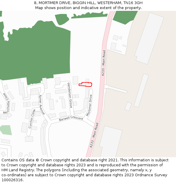 8, MORTIMER DRIVE, BIGGIN HILL, WESTERHAM, TN16 3GH: Location map and indicative extent of plot