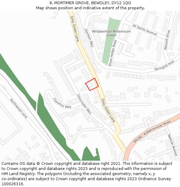 8, MORTIMER GROVE, BEWDLEY, DY12 1QG: Location map and indicative extent of plot