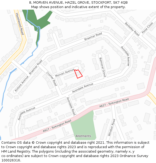 8, MORVEN AVENUE, HAZEL GROVE, STOCKPORT, SK7 4QB: Location map and indicative extent of plot