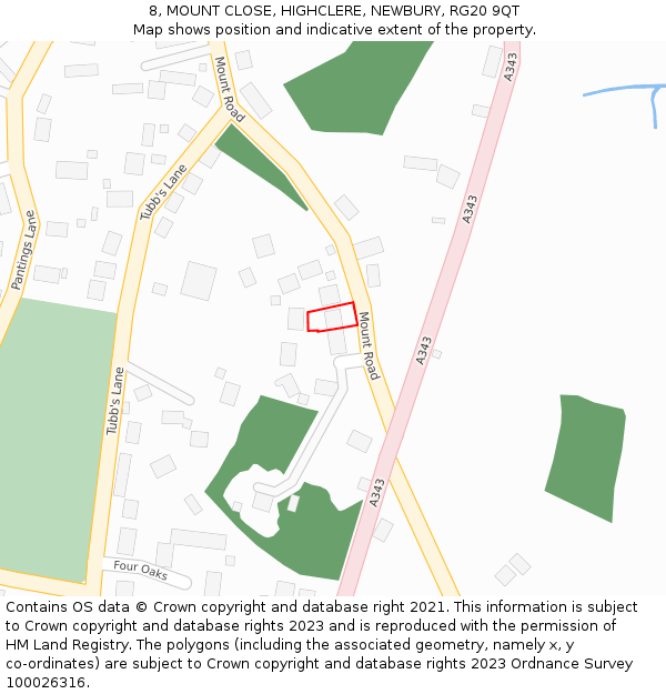 8, MOUNT CLOSE, HIGHCLERE, NEWBURY, RG20 9QT: Location map and indicative extent of plot