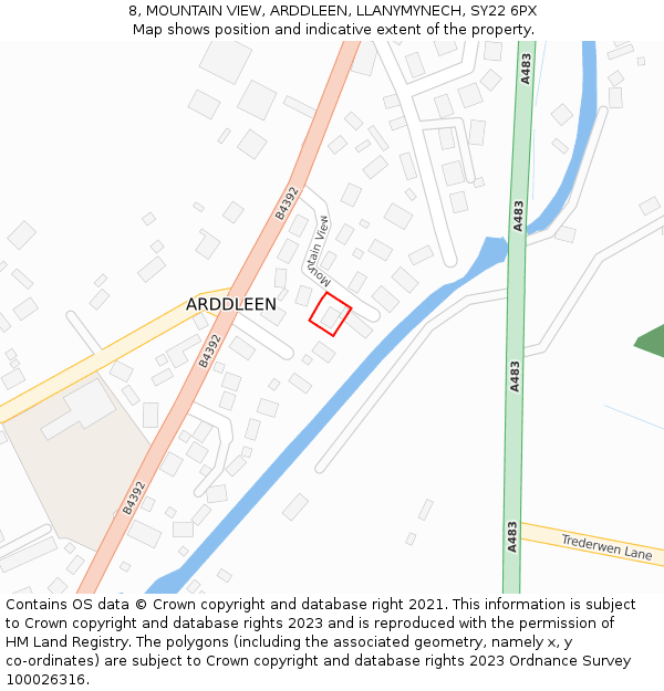 8, MOUNTAIN VIEW, ARDDLEEN, LLANYMYNECH, SY22 6PX: Location map and indicative extent of plot