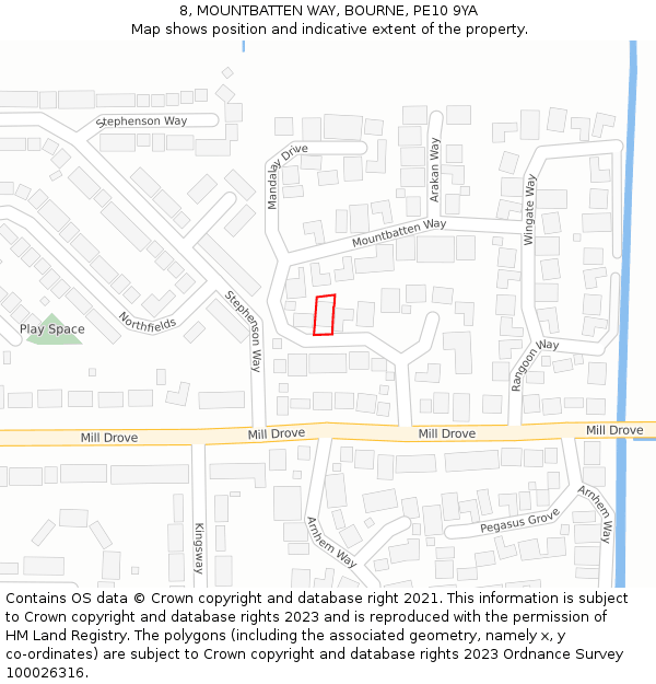 8, MOUNTBATTEN WAY, BOURNE, PE10 9YA: Location map and indicative extent of plot