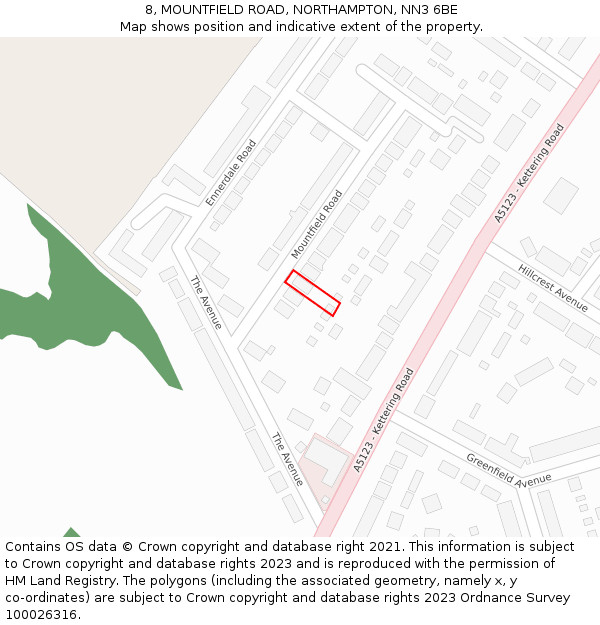8, MOUNTFIELD ROAD, NORTHAMPTON, NN3 6BE: Location map and indicative extent of plot