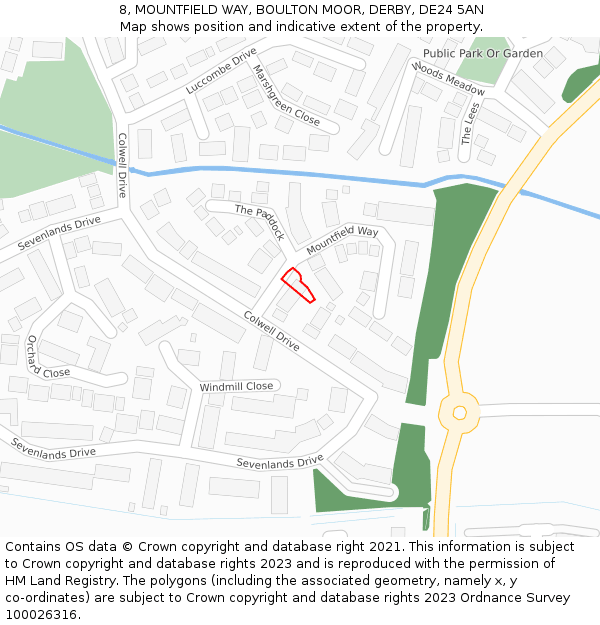 8, MOUNTFIELD WAY, BOULTON MOOR, DERBY, DE24 5AN: Location map and indicative extent of plot