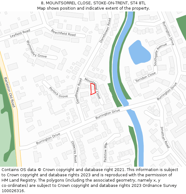 8, MOUNTSORREL CLOSE, STOKE-ON-TRENT, ST4 8TL: Location map and indicative extent of plot