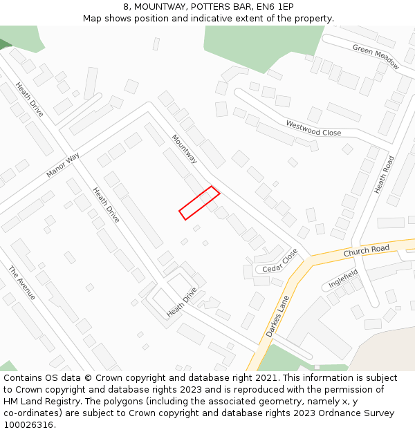 8, MOUNTWAY, POTTERS BAR, EN6 1EP: Location map and indicative extent of plot