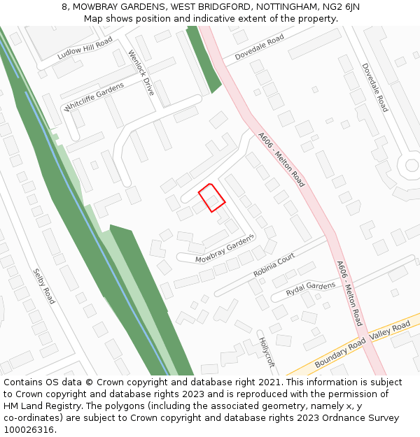 8, MOWBRAY GARDENS, WEST BRIDGFORD, NOTTINGHAM, NG2 6JN: Location map and indicative extent of plot