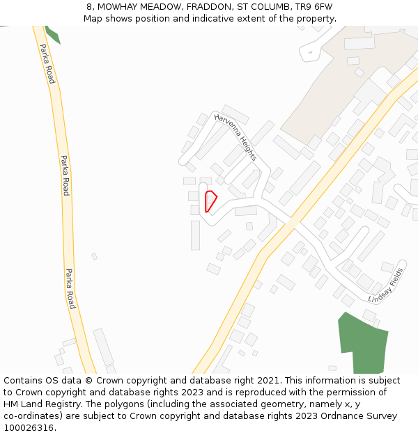 8, MOWHAY MEADOW, FRADDON, ST COLUMB, TR9 6FW: Location map and indicative extent of plot