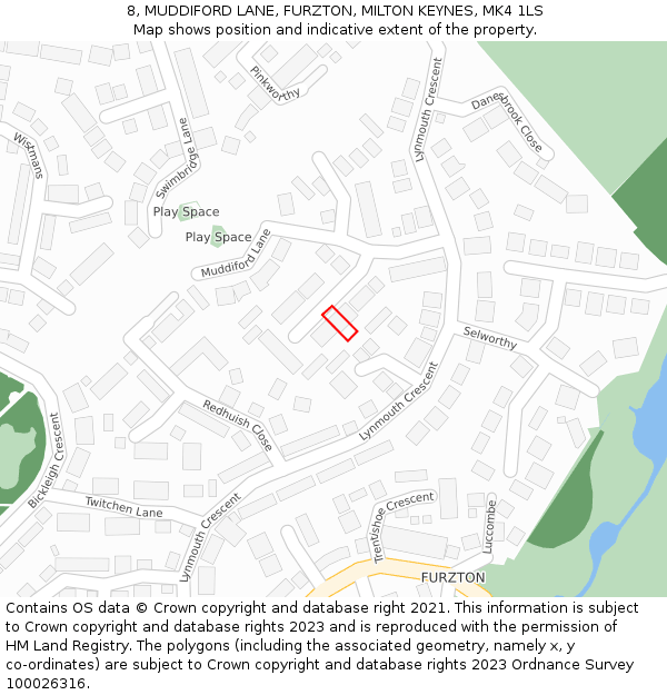 8, MUDDIFORD LANE, FURZTON, MILTON KEYNES, MK4 1LS: Location map and indicative extent of plot