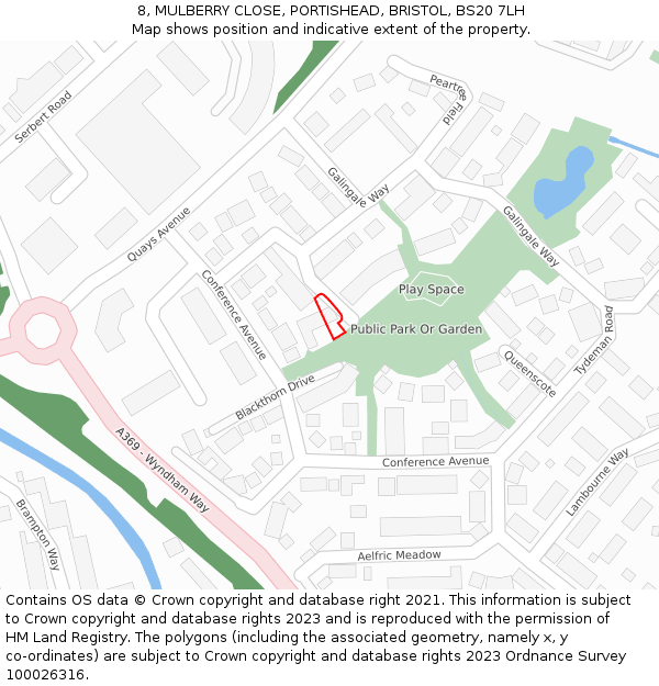 8, MULBERRY CLOSE, PORTISHEAD, BRISTOL, BS20 7LH: Location map and indicative extent of plot