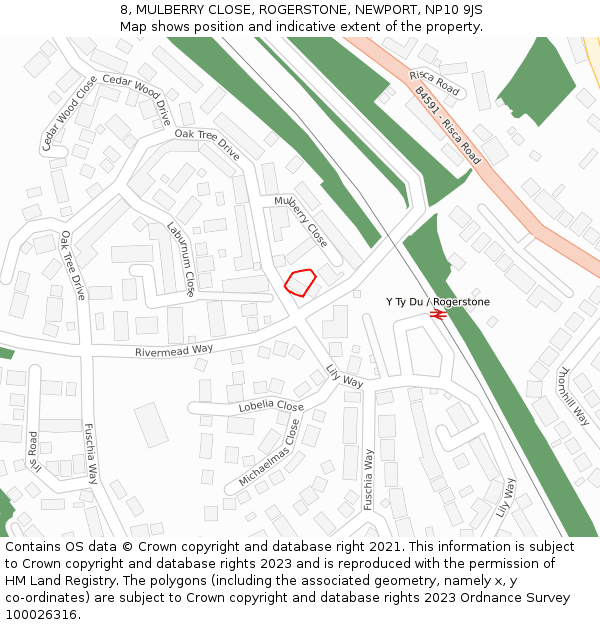 8, MULBERRY CLOSE, ROGERSTONE, NEWPORT, NP10 9JS: Location map and indicative extent of plot