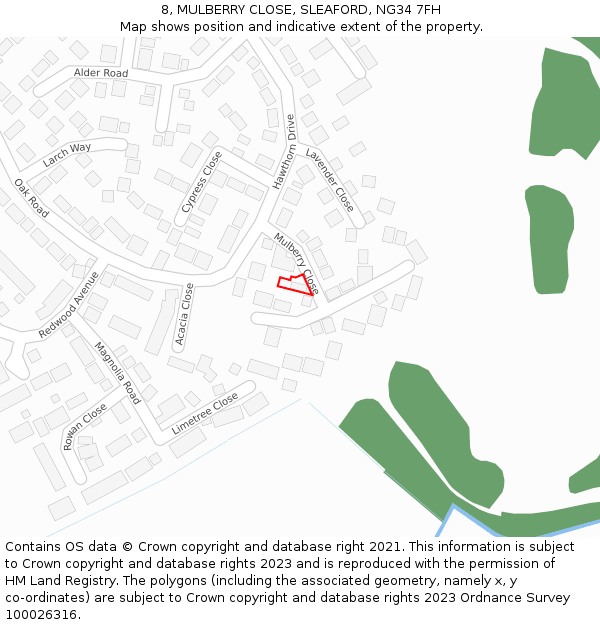 8, MULBERRY CLOSE, SLEAFORD, NG34 7FH: Location map and indicative extent of plot