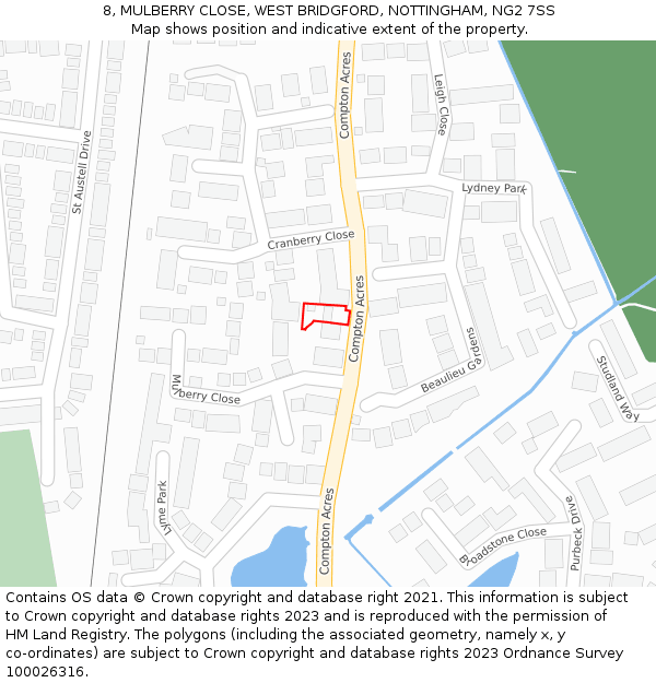 8, MULBERRY CLOSE, WEST BRIDGFORD, NOTTINGHAM, NG2 7SS: Location map and indicative extent of plot