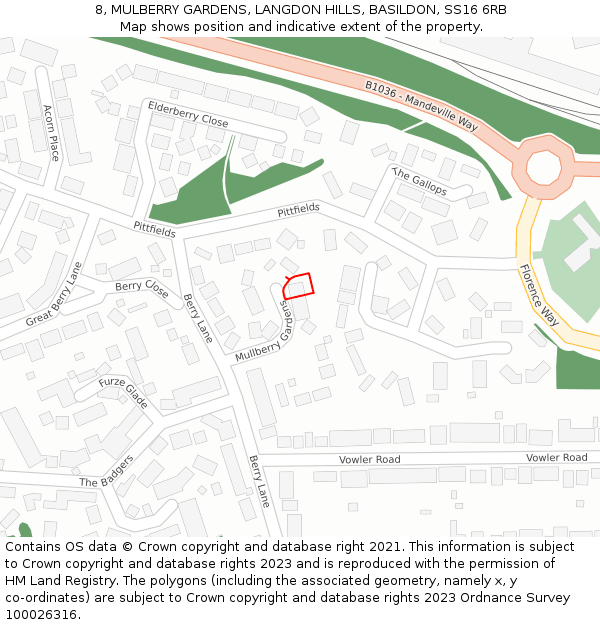 8, MULBERRY GARDENS, LANGDON HILLS, BASILDON, SS16 6RB: Location map and indicative extent of plot