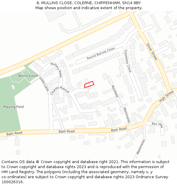 8, MULLINS CLOSE, COLERNE, CHIPPENHAM, SN14 8BY: Location map and indicative extent of plot