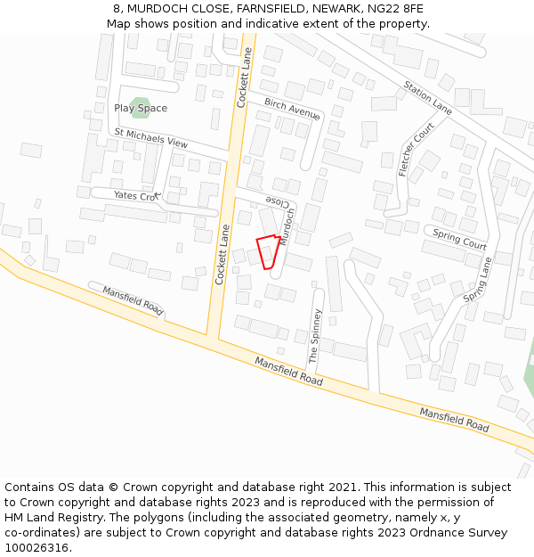 8, MURDOCH CLOSE, FARNSFIELD, NEWARK, NG22 8FE: Location map and indicative extent of plot