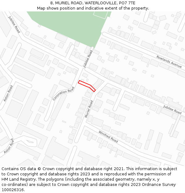 8, MURIEL ROAD, WATERLOOVILLE, PO7 7TE: Location map and indicative extent of plot