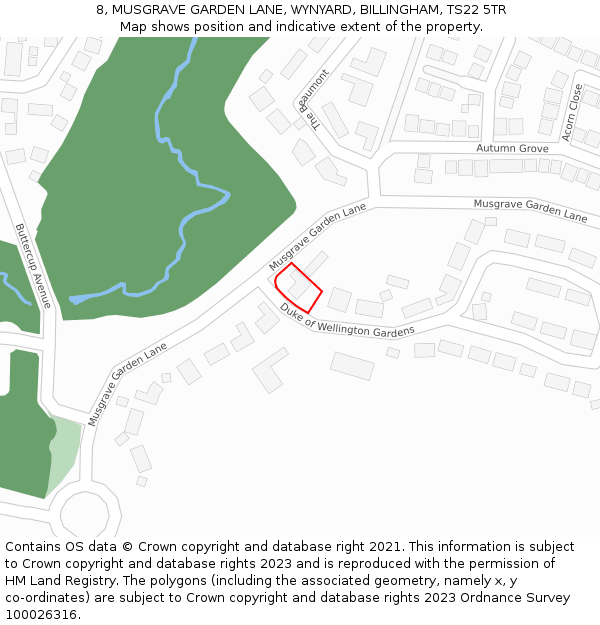 8, MUSGRAVE GARDEN LANE, WYNYARD, BILLINGHAM, TS22 5TR: Location map and indicative extent of plot