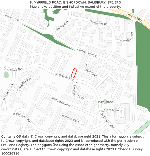 8, MYRRFIELD ROAD, BISHOPDOWN, SALISBURY, SP1 3FQ: Location map and indicative extent of plot