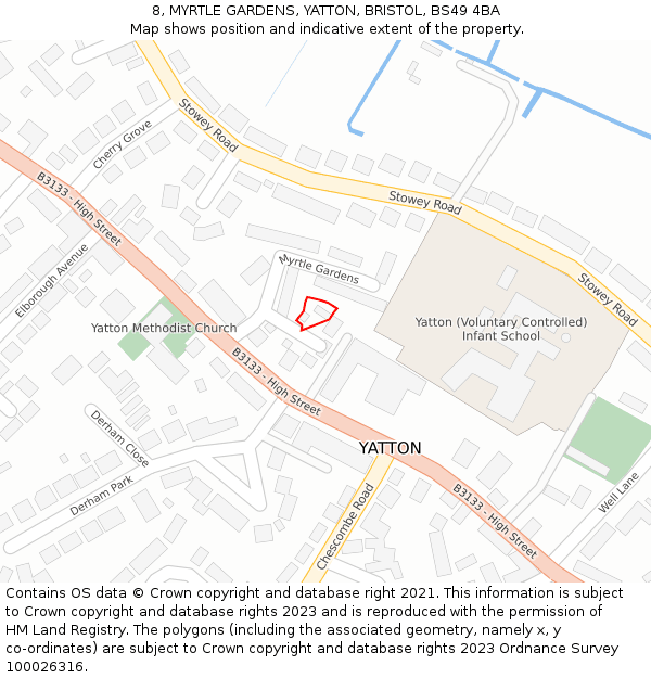 8, MYRTLE GARDENS, YATTON, BRISTOL, BS49 4BA: Location map and indicative extent of plot