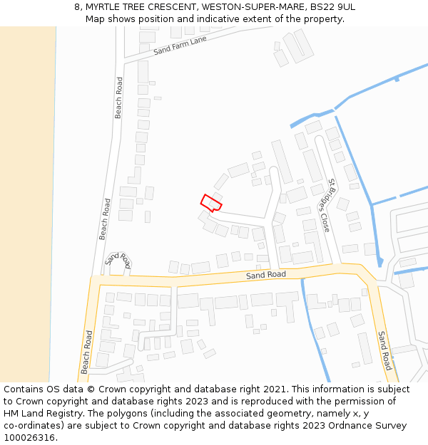 8, MYRTLE TREE CRESCENT, WESTON-SUPER-MARE, BS22 9UL: Location map and indicative extent of plot