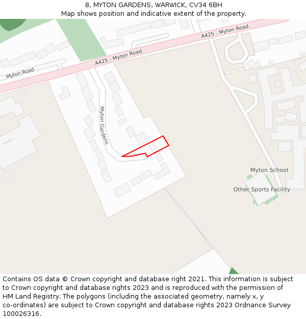 8, MYTON GARDENS, WARWICK, CV34 6BH: Location map and indicative extent of plot