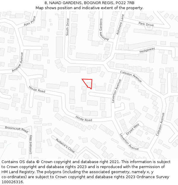 8, NAIAD GARDENS, BOGNOR REGIS, PO22 7RB: Location map and indicative extent of plot