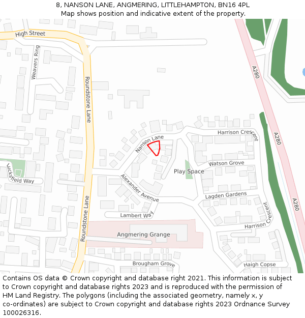 8, NANSON LANE, ANGMERING, LITTLEHAMPTON, BN16 4PL: Location map and indicative extent of plot