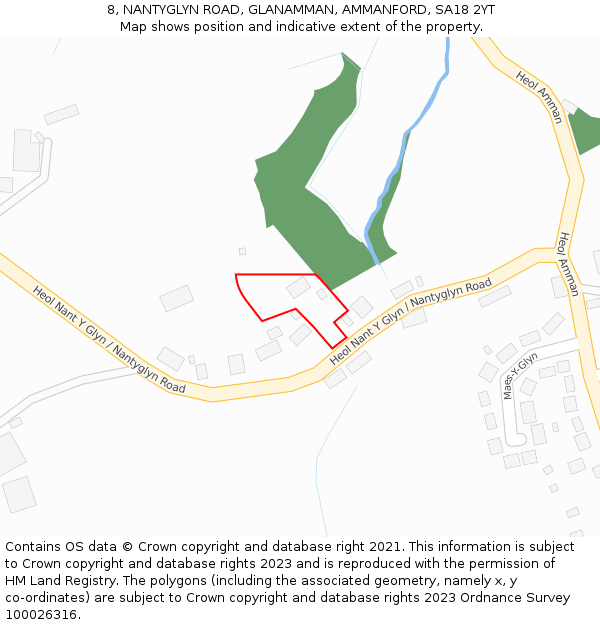 8, NANTYGLYN ROAD, GLANAMMAN, AMMANFORD, SA18 2YT: Location map and indicative extent of plot