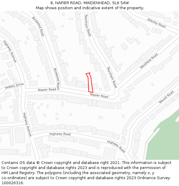 8, NAPIER ROAD, MAIDENHEAD, SL6 5AW: Location map and indicative extent of plot