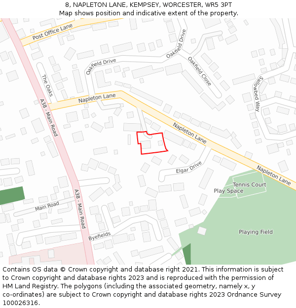 8, NAPLETON LANE, KEMPSEY, WORCESTER, WR5 3PT: Location map and indicative extent of plot