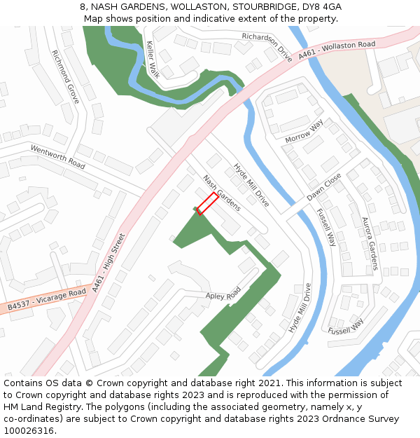 8, NASH GARDENS, WOLLASTON, STOURBRIDGE, DY8 4GA: Location map and indicative extent of plot