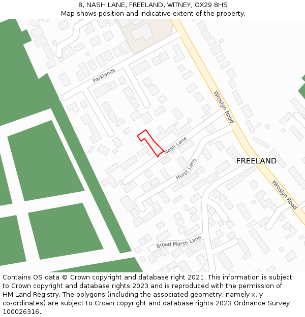 8, NASH LANE, FREELAND, WITNEY, OX29 8HS: Location map and indicative extent of plot