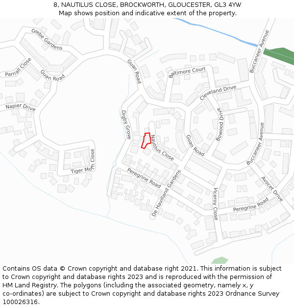 8, NAUTILUS CLOSE, BROCKWORTH, GLOUCESTER, GL3 4YW: Location map and indicative extent of plot