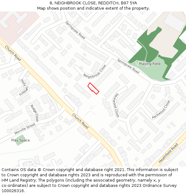 8, NEIGHBROOK CLOSE, REDDITCH, B97 5YA: Location map and indicative extent of plot