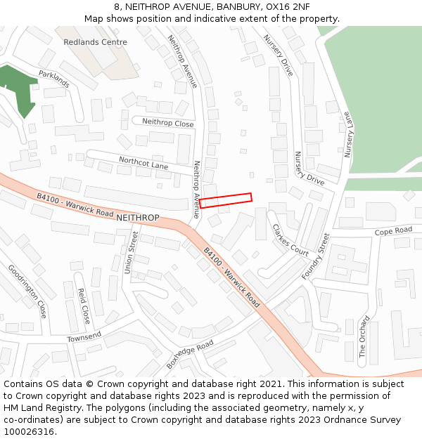 8, NEITHROP AVENUE, BANBURY, OX16 2NF: Location map and indicative extent of plot