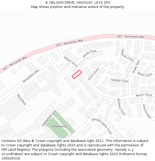 8, NELSON DRIVE, HINCKLEY, LE10 1PH: Location map and indicative extent of plot