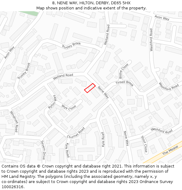 8, NENE WAY, HILTON, DERBY, DE65 5HX: Location map and indicative extent of plot