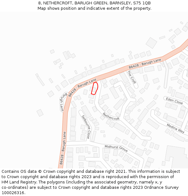 8, NETHERCROFT, BARUGH GREEN, BARNSLEY, S75 1QB: Location map and indicative extent of plot