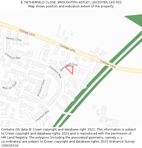 8, NETHERFIELD CLOSE, BROUGHTON ASTLEY, LEICESTER, LE9 6XZ: Location map and indicative extent of plot