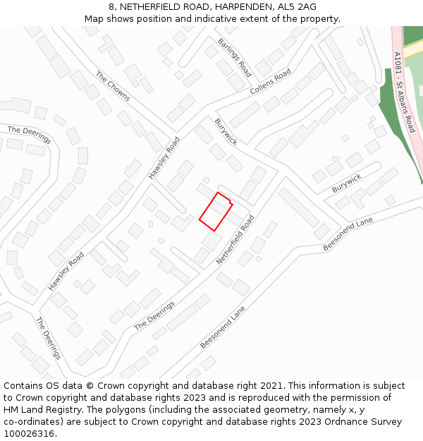 8, NETHERFIELD ROAD, HARPENDEN, AL5 2AG: Location map and indicative extent of plot