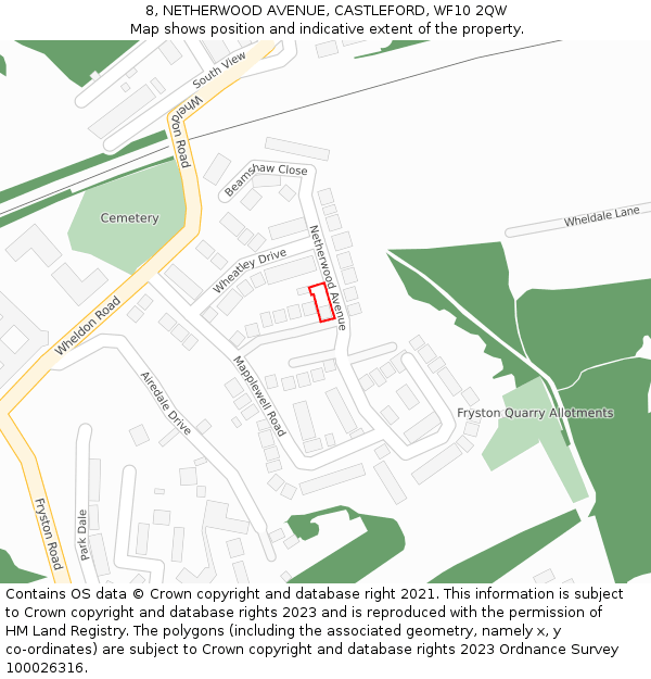 8, NETHERWOOD AVENUE, CASTLEFORD, WF10 2QW: Location map and indicative extent of plot