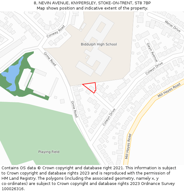 8, NEVIN AVENUE, KNYPERSLEY, STOKE-ON-TRENT, ST8 7BP: Location map and indicative extent of plot