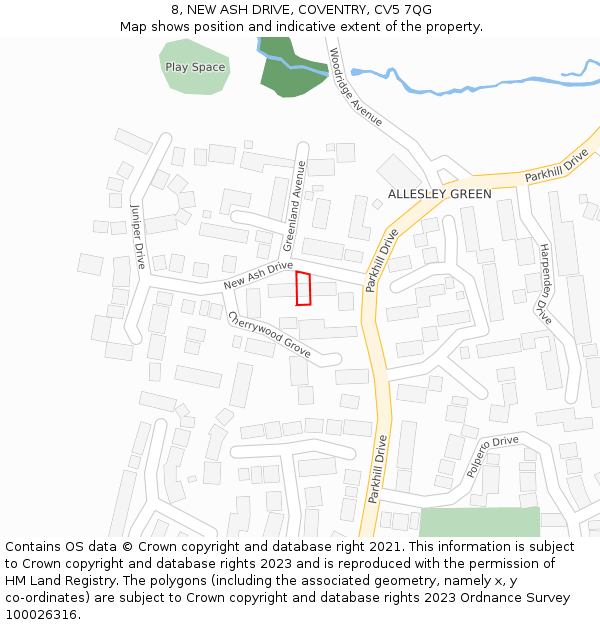 8, NEW ASH DRIVE, COVENTRY, CV5 7QG: Location map and indicative extent of plot