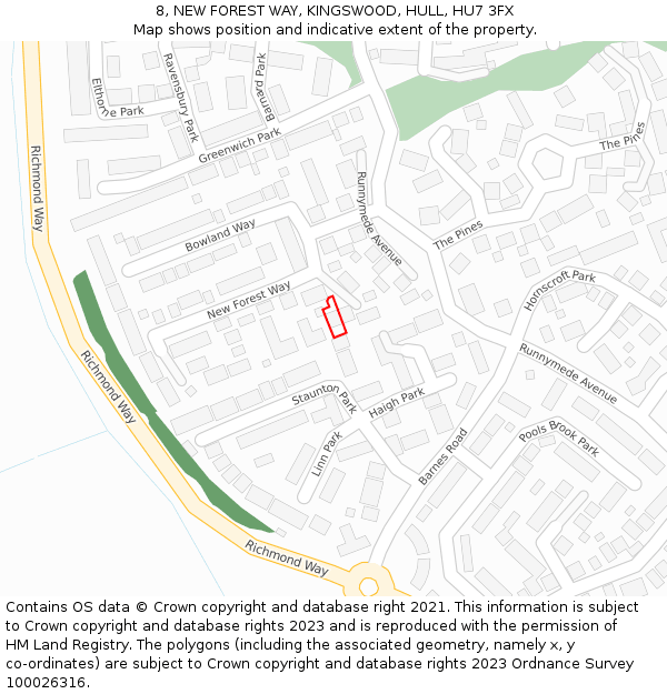 8, NEW FOREST WAY, KINGSWOOD, HULL, HU7 3FX: Location map and indicative extent of plot