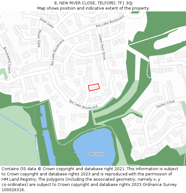 8, NEW RIVER CLOSE, TELFORD, TF1 3QJ: Location map and indicative extent of plot