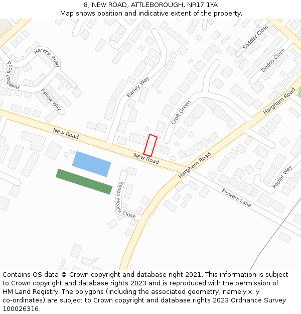 8, NEW ROAD, ATTLEBOROUGH, NR17 1YA: Location map and indicative extent of plot