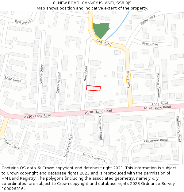 8, NEW ROAD, CANVEY ISLAND, SS8 9JS: Location map and indicative extent of plot