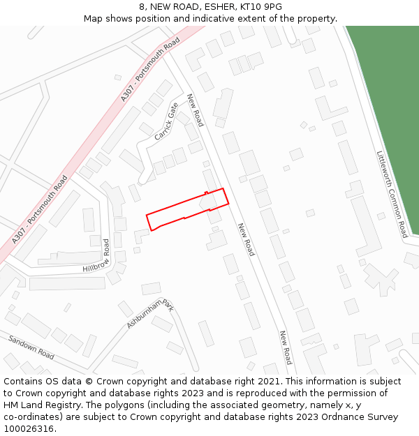 8, NEW ROAD, ESHER, KT10 9PG: Location map and indicative extent of plot